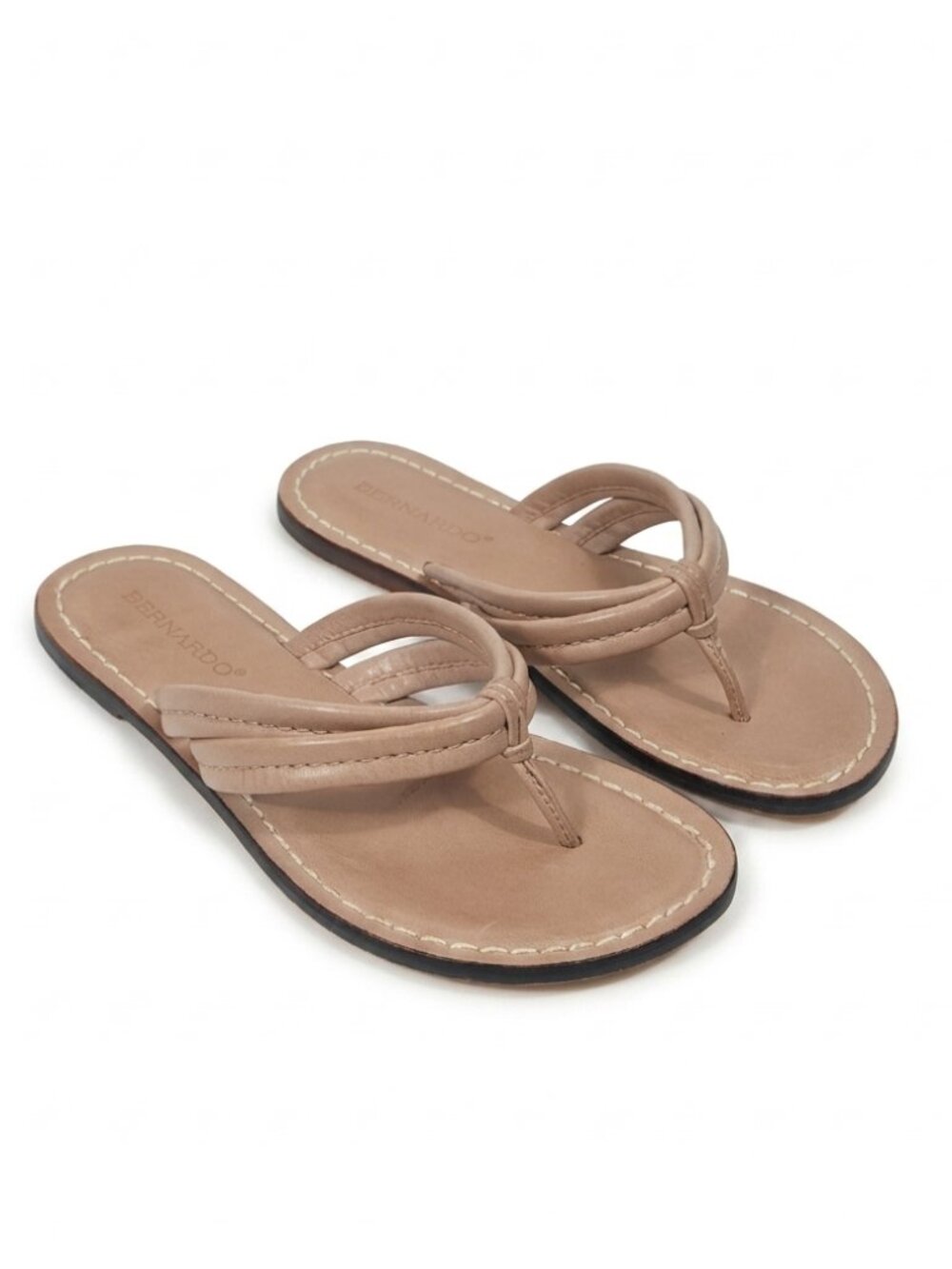 NWOT Bernardo Miami Leather Sport Thong Sandals Flip Flop Nude Beige 5